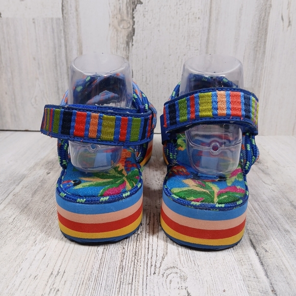 Farm Rio Blue Macaw Multicolor Floral Platform Sandals with Rainbow Sole #751 - Picture 8 of 13